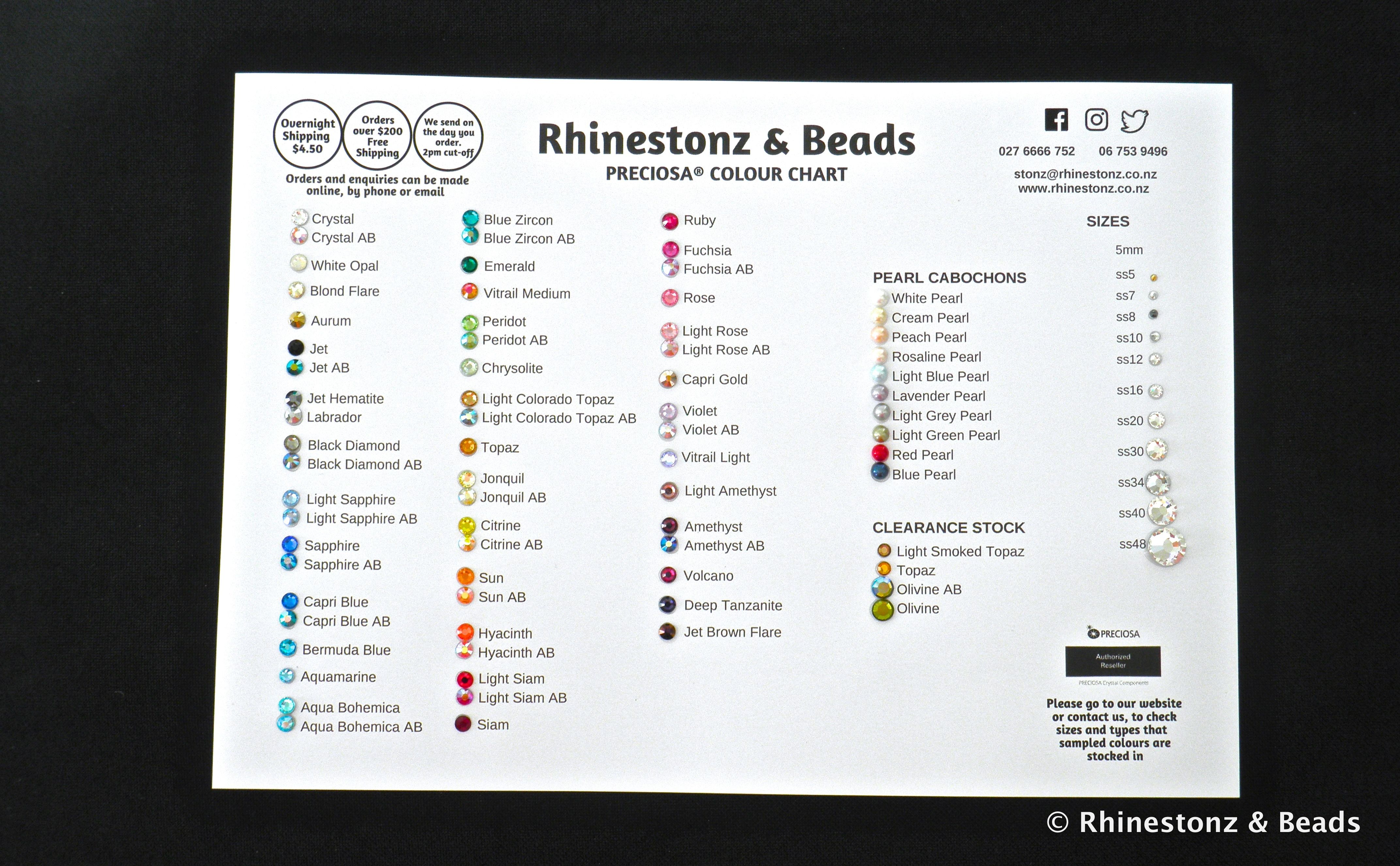 Preciosa Rhinestones Color Chart